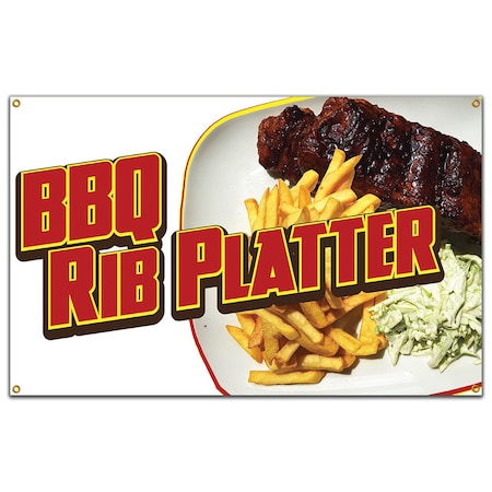 BBQ Rib Platter Banner Concession Stand Food Truck Single Sided